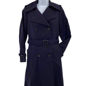 Micheli Rain Drops Womens Belted Full Length Navy Rain Coat
